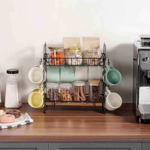 2 Tier Coffee Bar Organizer for Countertop Multifunctional Mug Holder