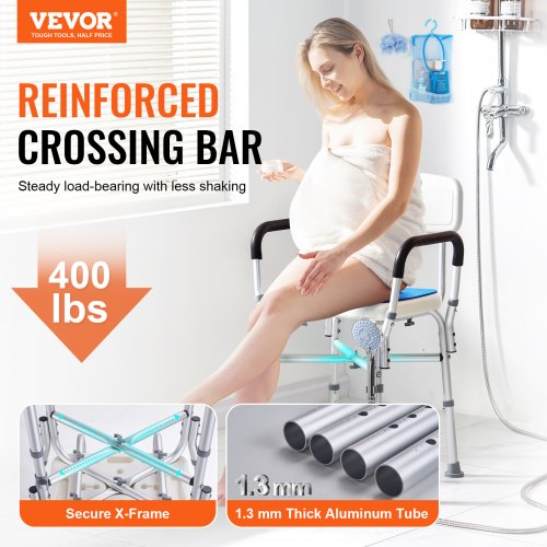 Shower Chair Seat with Padded Arms and Back Shower Stool with Reinforced