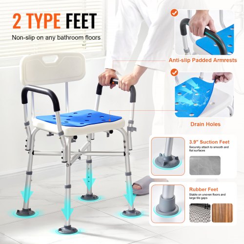 Shower Chair Seat with Padded Arms and Back Shower Stool with Reinforced