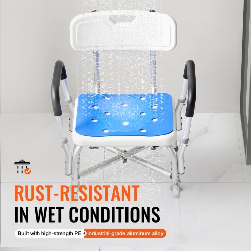Shower Chair Seat with Padded Arms and Back Shower Stool with Reinforced