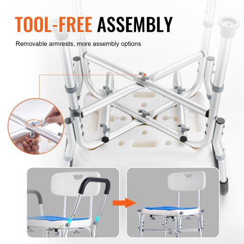 Shower Chair Seat with Padded Arms and Back Shower Stool with Reinforced