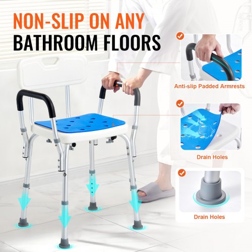Shower Chair 400 lbs Capacity Shower Seat with Back Adjustable Height