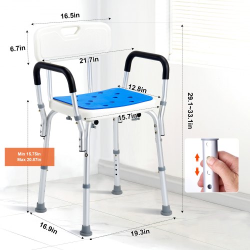 Shower Chair 400 lbs Capacity Shower Seat with Back Adjustable Height