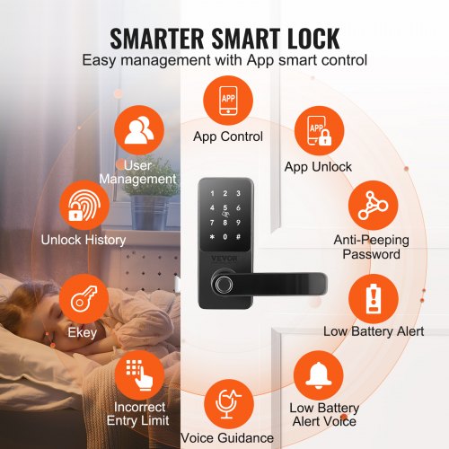 Smart Lock 5in1 Smart Door Knob Fingerprint Deadbolt with App Control