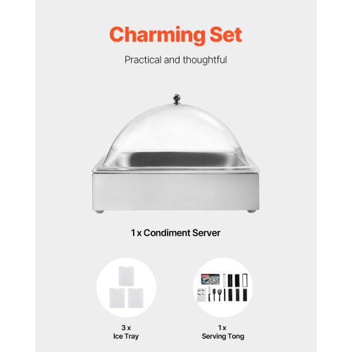 Countertop Food Serving Display Container 1 x 1 Pan Stainless Steel Food