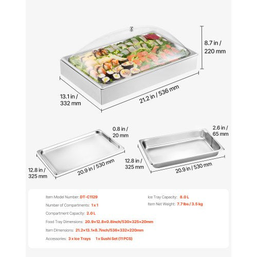 Countertop Food Serving Display Container 1 x 1 Pan Stainless Steel Food