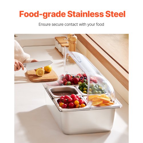 Countertop Food Serving Display Container 5 Pan Stainless Steel Food