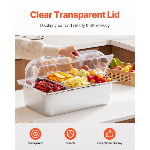 Countertop Food Serving Display Container 5 Pan Stainless Steel Food