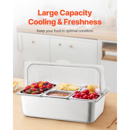 Countertop Food Serving Display Container 5 Pan Stainless Steel Food