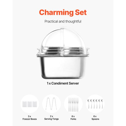 Countertop Food Serving Display Container 5 Pan Stainless Steel Food