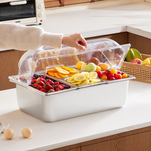 Countertop Food Serving Display Container 5 Pan Stainless Steel Food