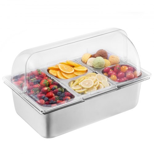 Countertop Food Serving Display Container 5 Pan Stainless Steel Food