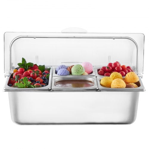 Countertop Food Serving Display Container 5 Pan Stainless Steel Food