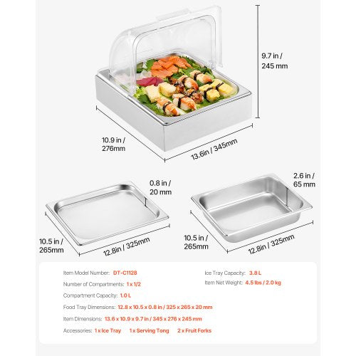 Countertop Food Serving Display Container 1 x 12 Pan Stainless Steel Food