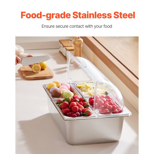 Countertop Food Serving Display Container 4 Pan Stainless Steel Food