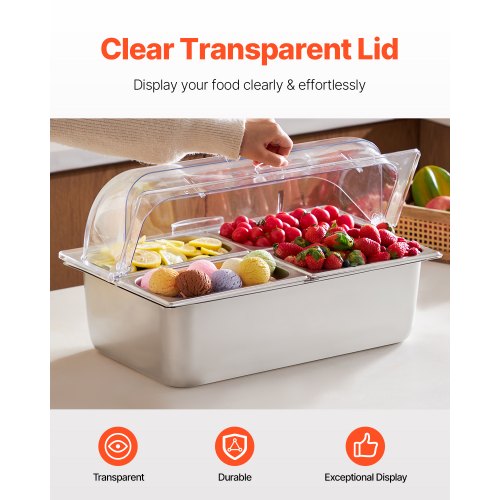 Countertop Food Serving Display Container 4 Pan Stainless Steel Food