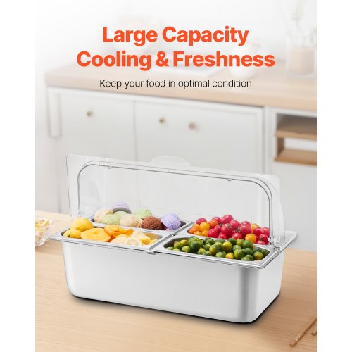 Countertop Food Serving Display Container 4 Pan Stainless Steel Food