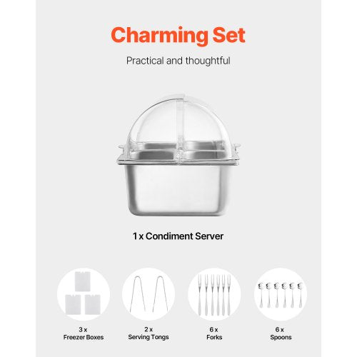 Countertop Food Serving Display Container 4 Pan Stainless Steel Food