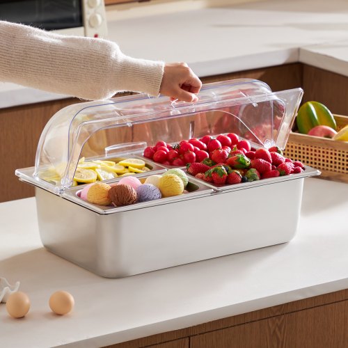 Countertop Food Serving Display Container 4 Pan Stainless Steel Food