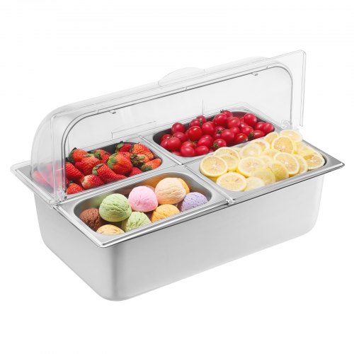 Countertop Food Serving Display Container 4 Pan Stainless Steel Food