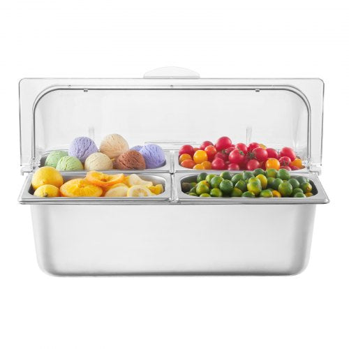 Countertop Food Serving Display Container 4 Pan Stainless Steel Food