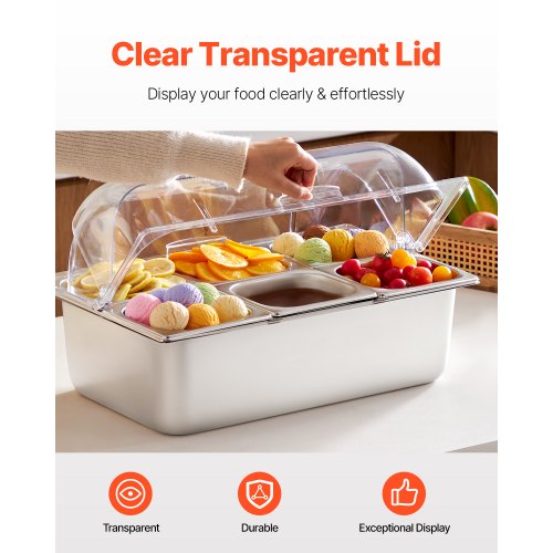 Countertop Food Serving Display Container 6 Pan Stainless Steel Food