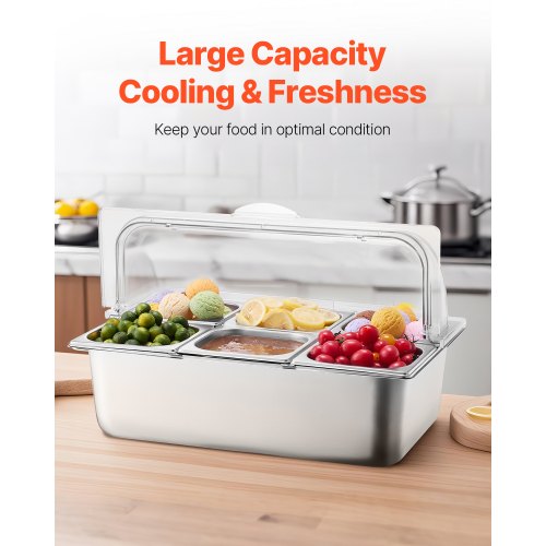 Countertop Food Serving Display Container 6 Pan Stainless Steel Food