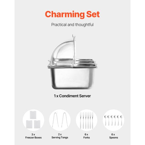 Countertop Food Serving Display Container 6 Pan Stainless Steel Food