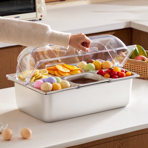 Countertop Food Serving Display Container 6 Pan Stainless Steel Food