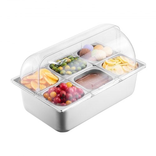 Countertop Food Serving Display Container 6 Pan Stainless Steel Food