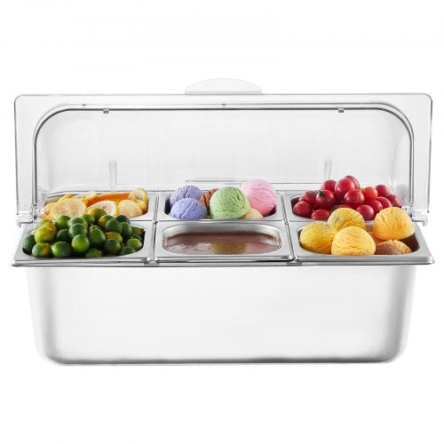 Countertop Food Serving Display Container 6 Pan Stainless Steel Food