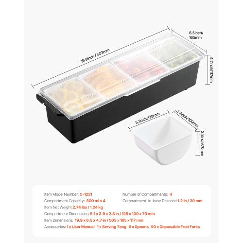 Chilled Condiment Server 4 Compartment Ice Cooled Condiment Serving