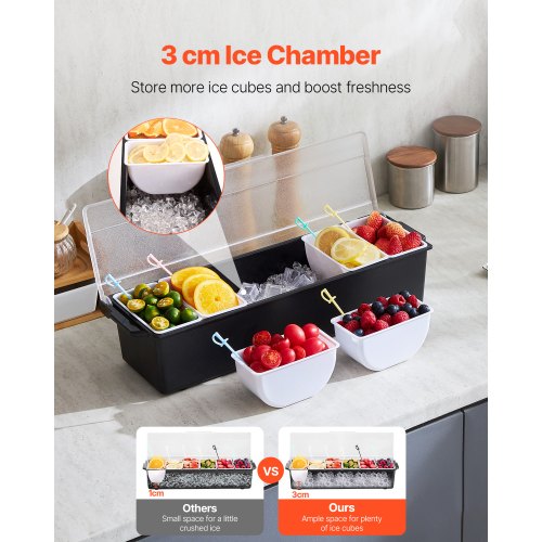 Chilled Condiment Server 6 Compartment Ice Cooled Condiment Serving