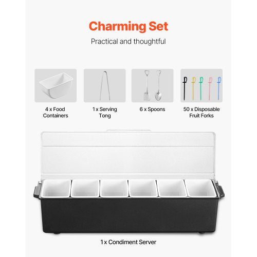 Chilled Condiment Server 6 Compartment Ice Cooled Condiment Serving