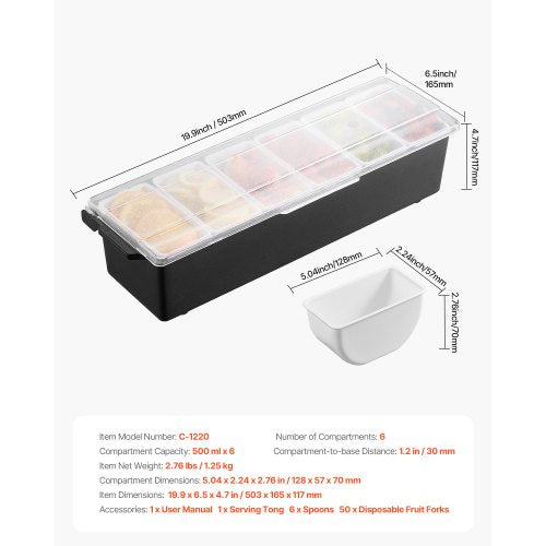 Chilled Condiment Server 6 Compartment Ice Cooled Condiment Serving