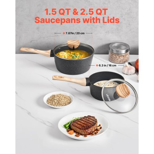 Saucepan Set 1.5 QT 2.5 QT Nonstick Saucepan with Glass Lids