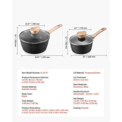 Saucepan Set 1.5 QT 2.5 QT Nonstick Saucepan with Glass Lids