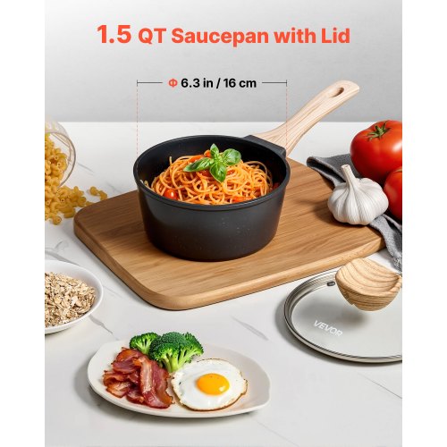 1.5 QT Saucepan Nonstick Saucepan with Tempered Glass Lid Multipurpose