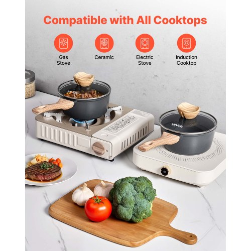 1.5 QT Saucepan Nonstick Saucepan with Tempered Glass Lid Multipurpose