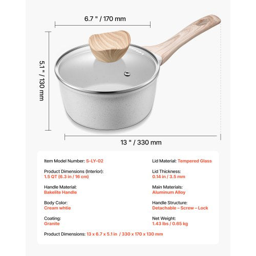 1.5 QT Saucepan Nonstick Saucepan with Tempered Glass Lid Multipurpose 1