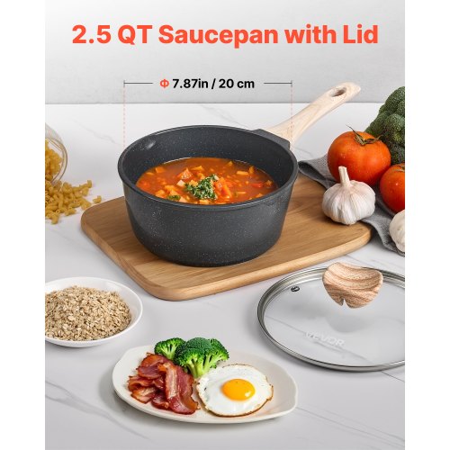 2.5 QT Saucepan Nonstick Saucepan with Tempered Glass Lid Multipurpose