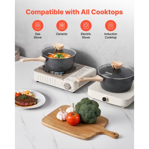 2.5 QT Saucepan Nonstick Saucepan with Tempered Glass Lid Multipurpose