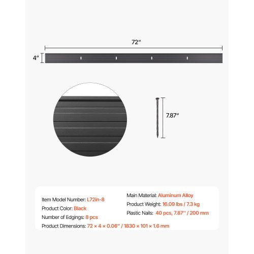 Metal Landscape Edging 8 Packs 72 in RustResistant Aluminum Alloy