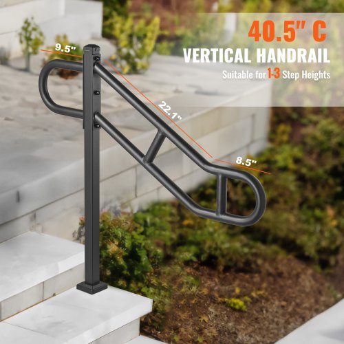 Single Post Handrail for Outdoor 13 Steps 405 L x 354 H Metal Bent