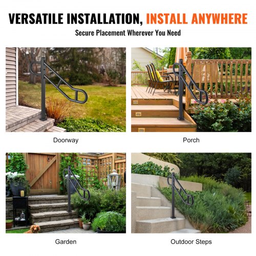 Single Post Handrail for Outdoor 13 Steps 405 L x 354 H Metal Bent