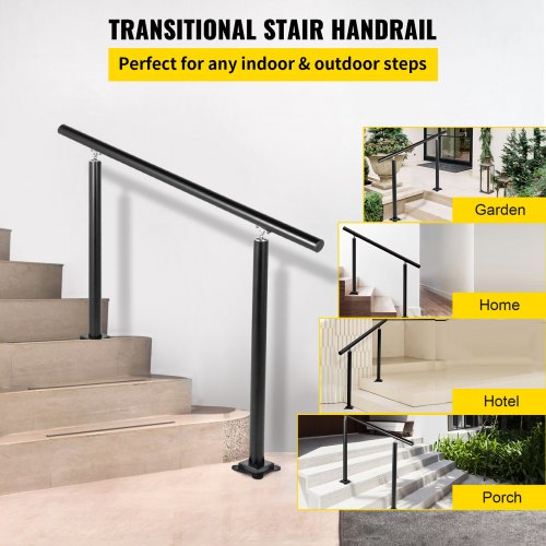 Outdoor Stair Railing Kit 3 FT Handrails 13 Steps Adjustable Angle Black