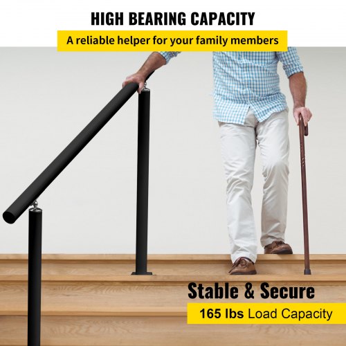 Outdoor Stair Railing Kit 3 FT Handrails 13 Steps Adjustable Angle Black