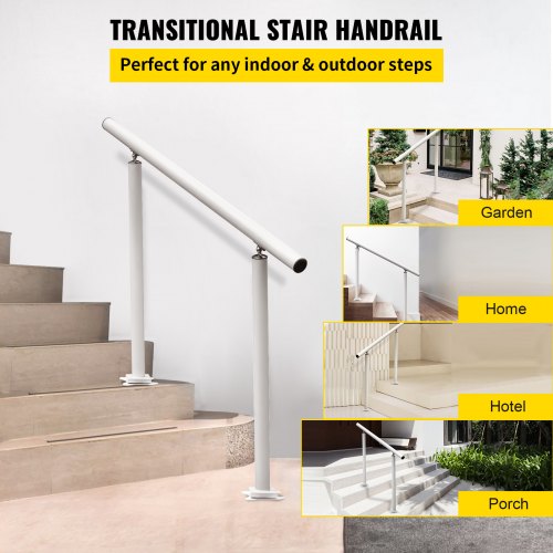 Outdoor Stair Railing Kit 4 FT Handrails 14 Steps Adjustable Angle White