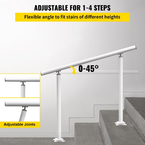 Outdoor Stair Railing Kit 4 FT Handrails 14 Steps Adjustable Angle White