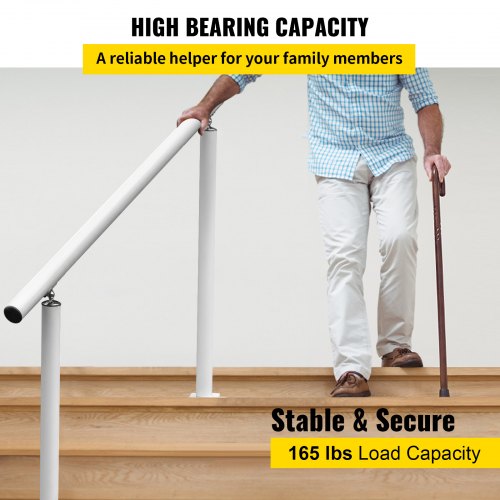 Outdoor Stair Railing Kit 4 FT Handrails 14 Steps Adjustable Angle White